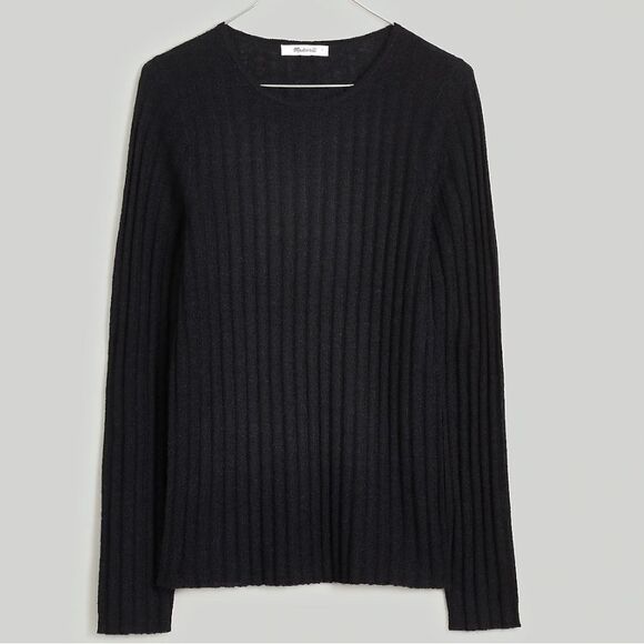 NWT Madewell black ribbed Alpacablend crewneck thin long sleeve sweater - Picture 1 of 6